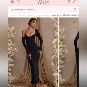 NWT Oh Polly “Isolde” Long Sleeve Off the Shoulder Maxi Dress in Black
